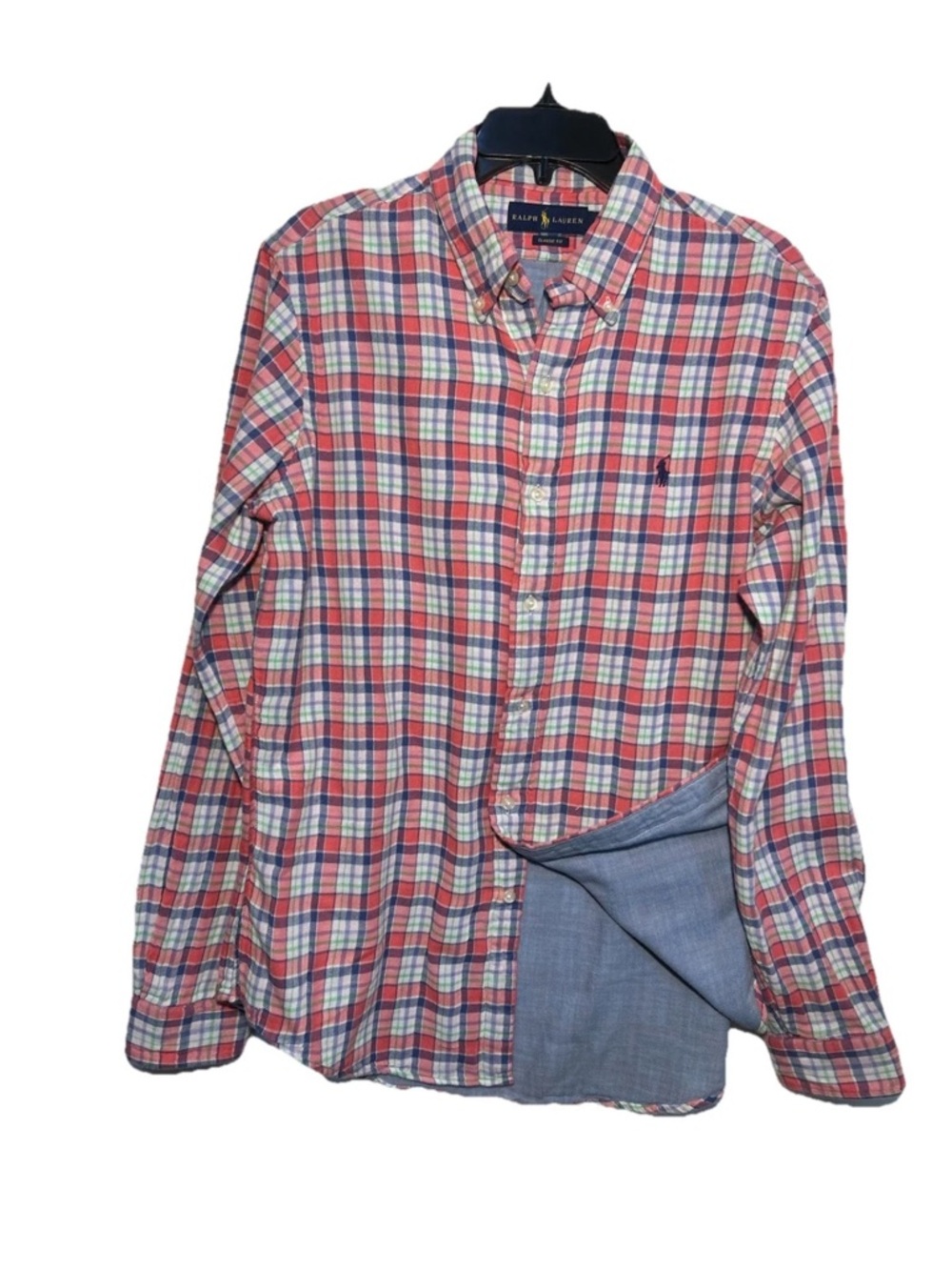 Ralph Lauren Pink and Blue Plaid lined Button-Down Shirt M  Vintage